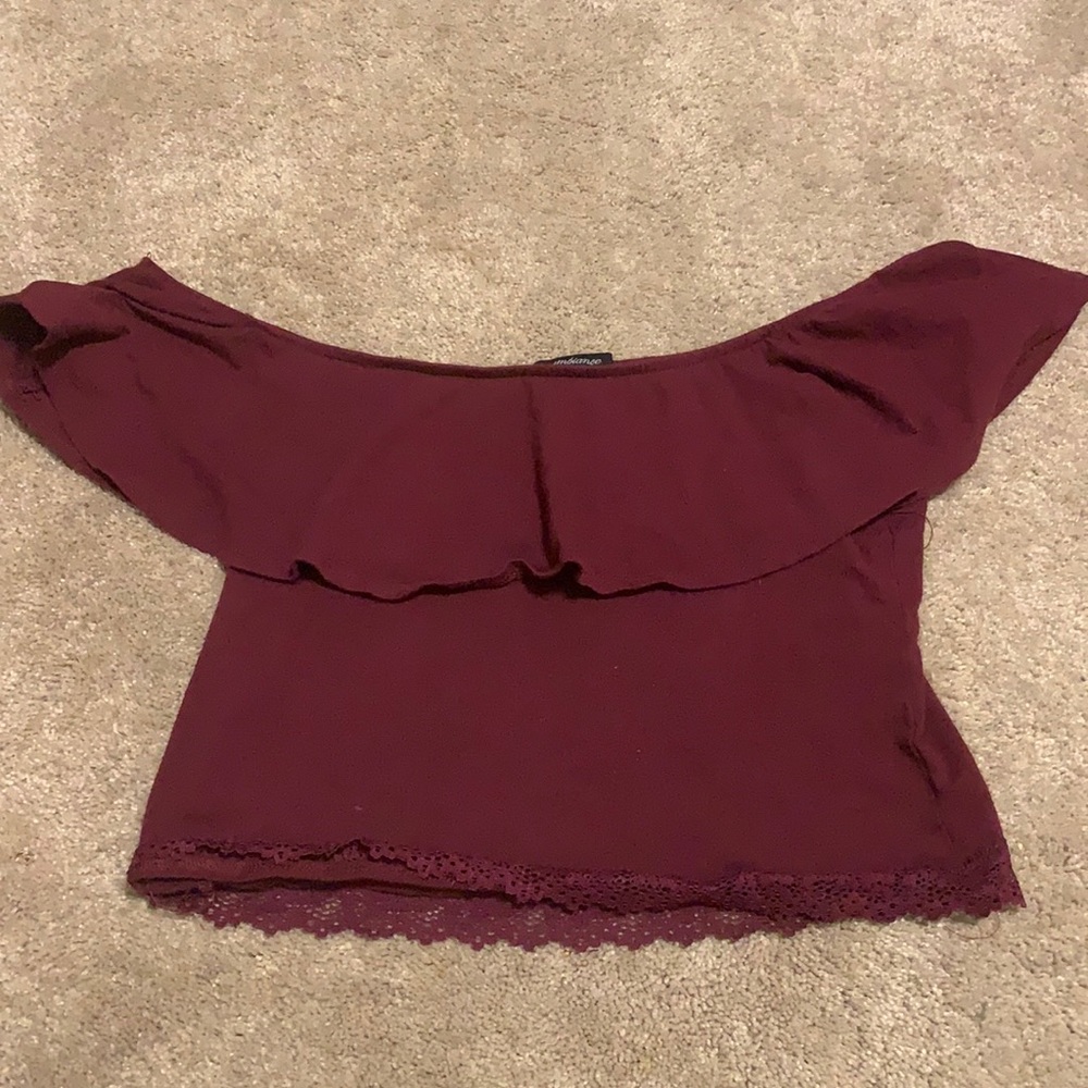 Burgundy off shoulder crop top